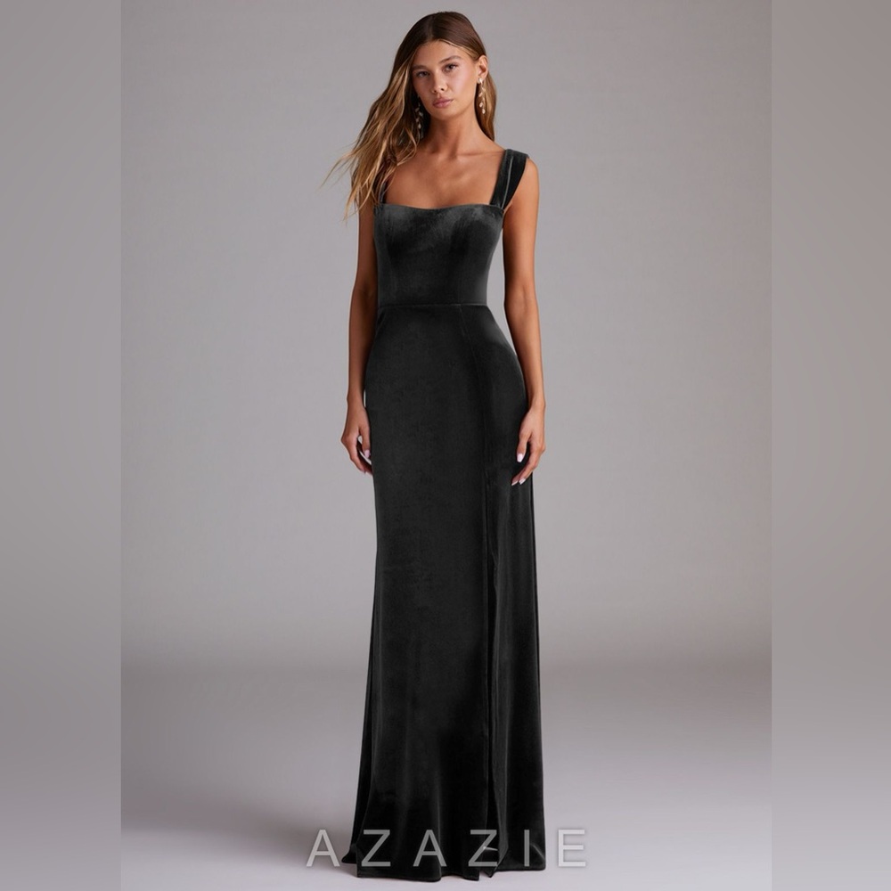 Azazie Junia - Black Sheath Off the Shoulder Velvet Convertible Dress